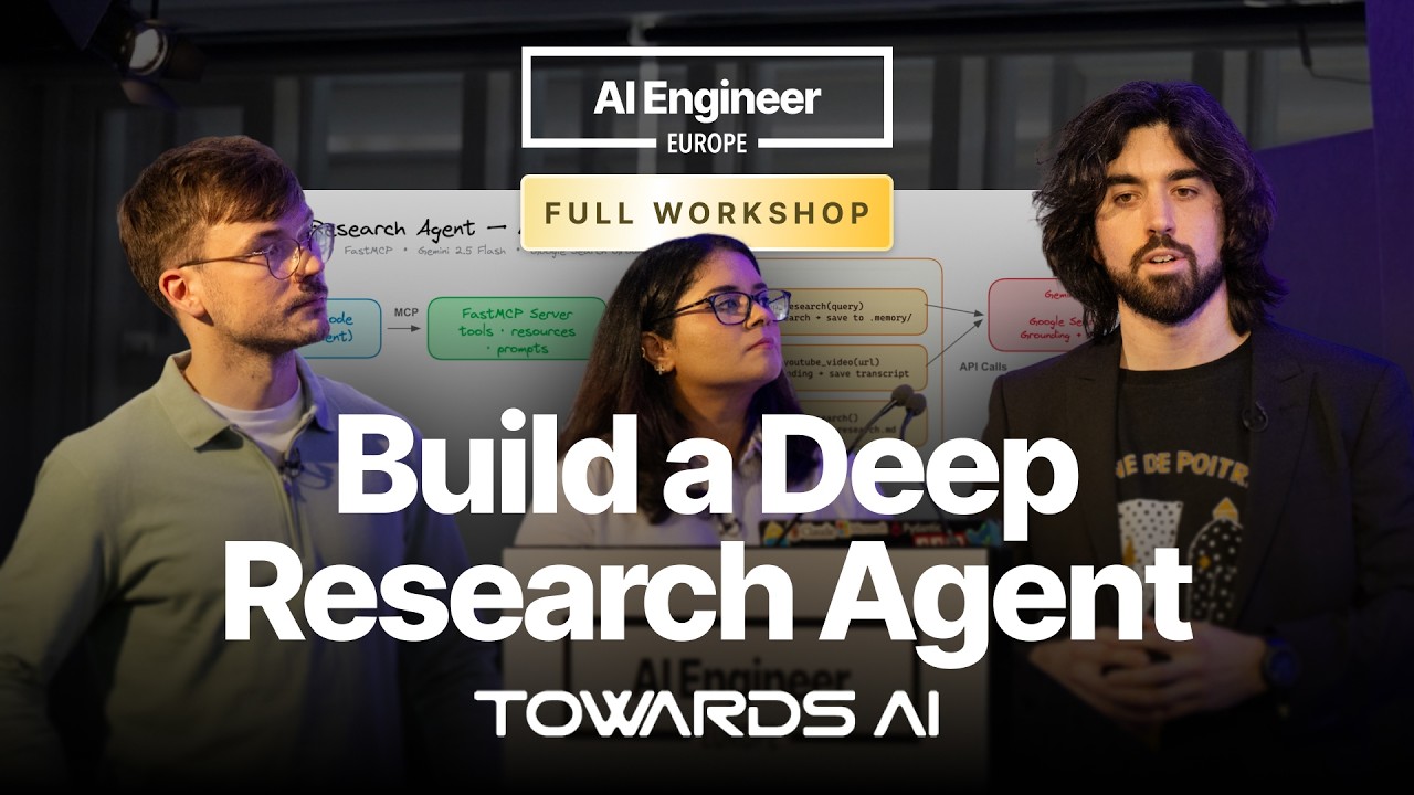 Louis with Paul Iusztin and Samridhi Vaid in the AI Engineer Europe deep research agent workshop thumbnail