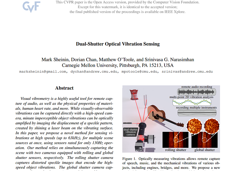 Visual example from CVPR 2022 Best Paper Honorable Mention: Dual Shutter Optical Vibration Sensing