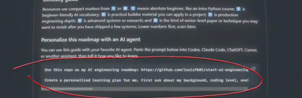 A prompt that personalizes the AI engineering roadmap by background, time, budget, and learning style