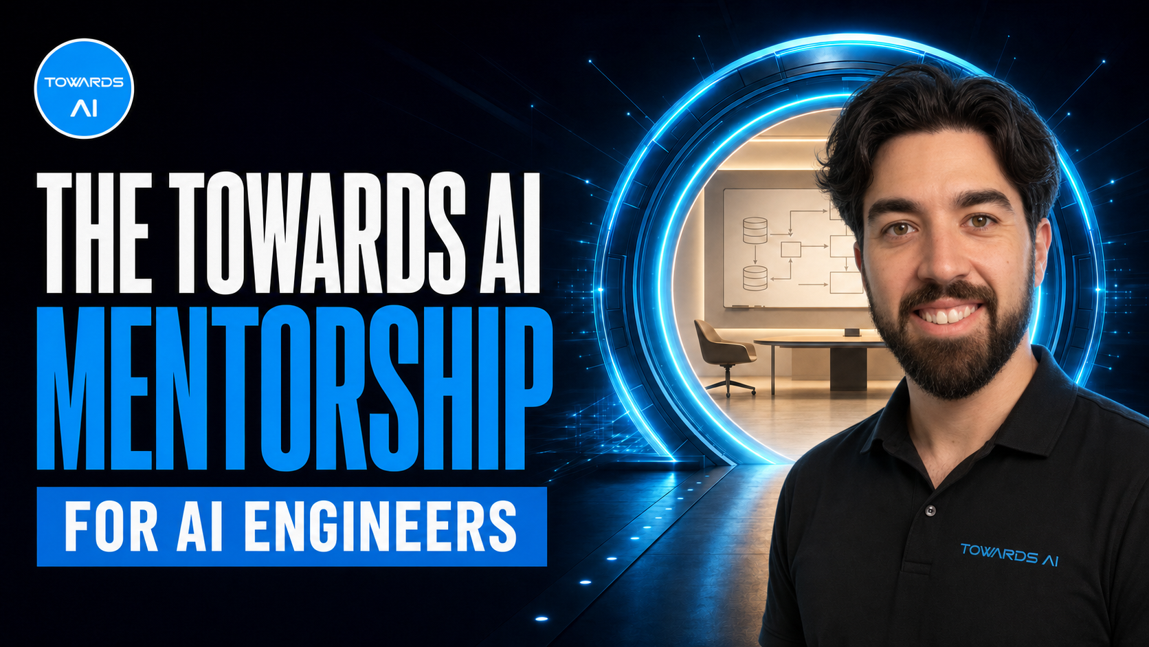 Louis-François Bouchard souriant à côté du titre Towards AI Mentorship